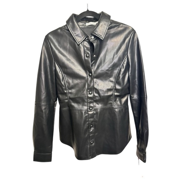 Avec Les Filles NWT Edgy Luxe Chic Street Style Black Faux Leather Shirt, sz M - Picture 6 of 9